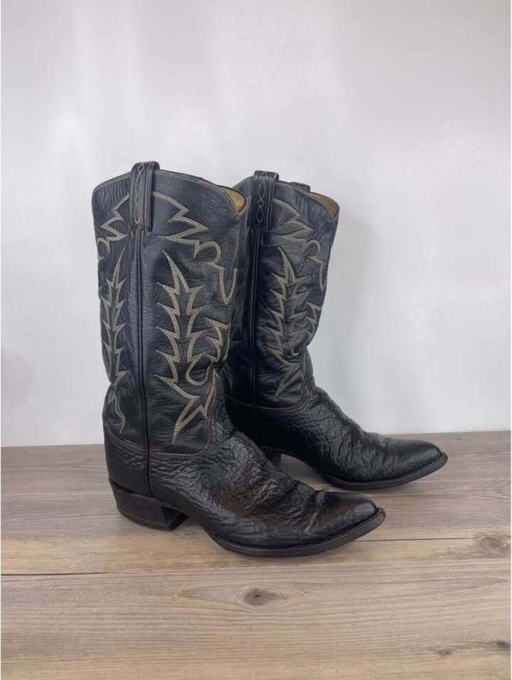 Vintage Tony Lama 531 Black Bullhide Leather Cowboy Boots Mens 9 D